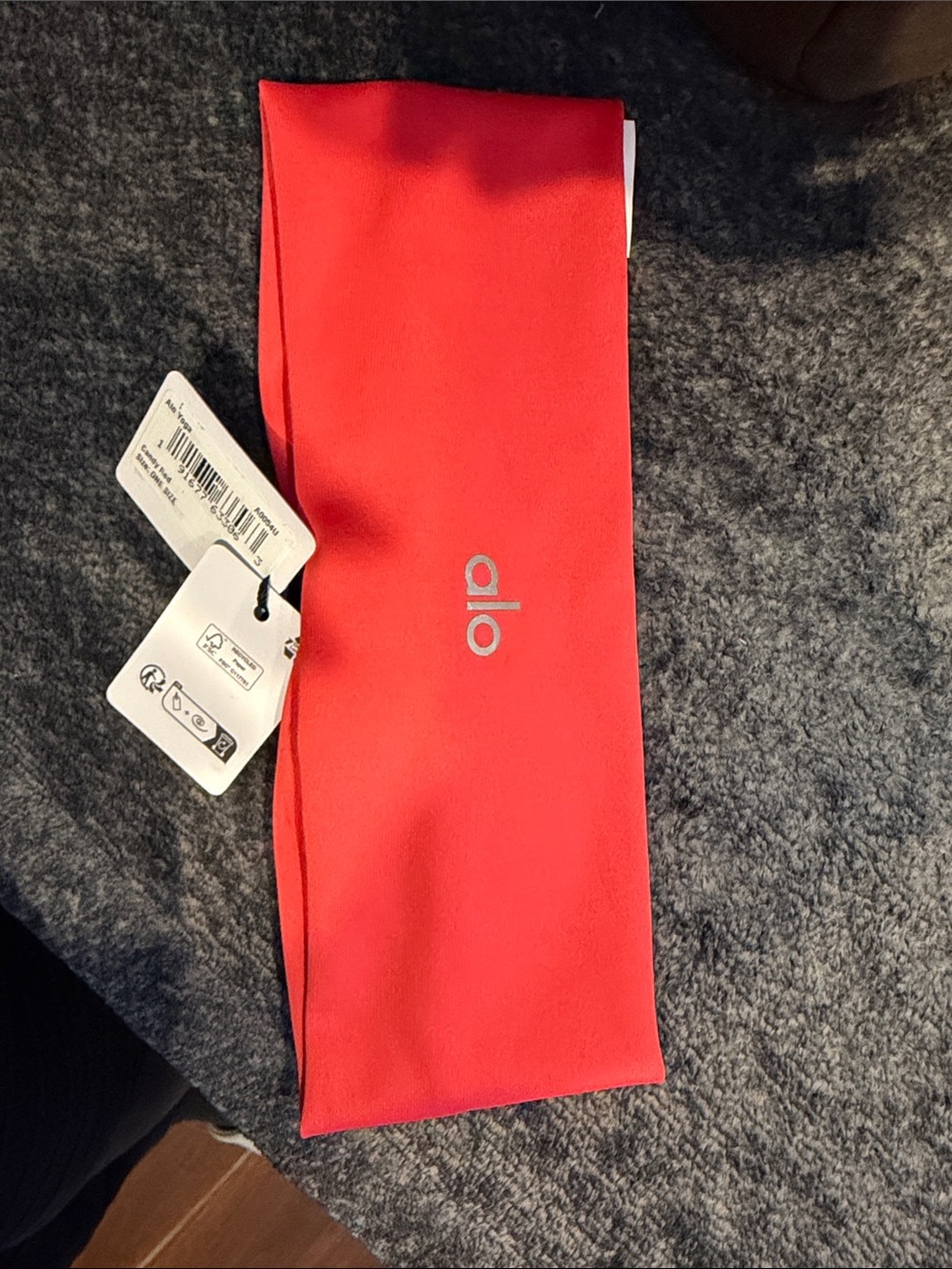 ALO Yoga Red Stretch Headband with Silver Logo. CANDY RED